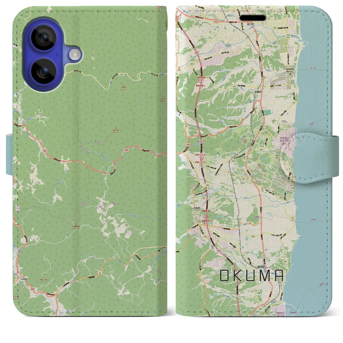 【大熊（福島県）】地図柄iPhoneケース（手帳タイプ）モノトーン・iPhone 16 Pro Max 用