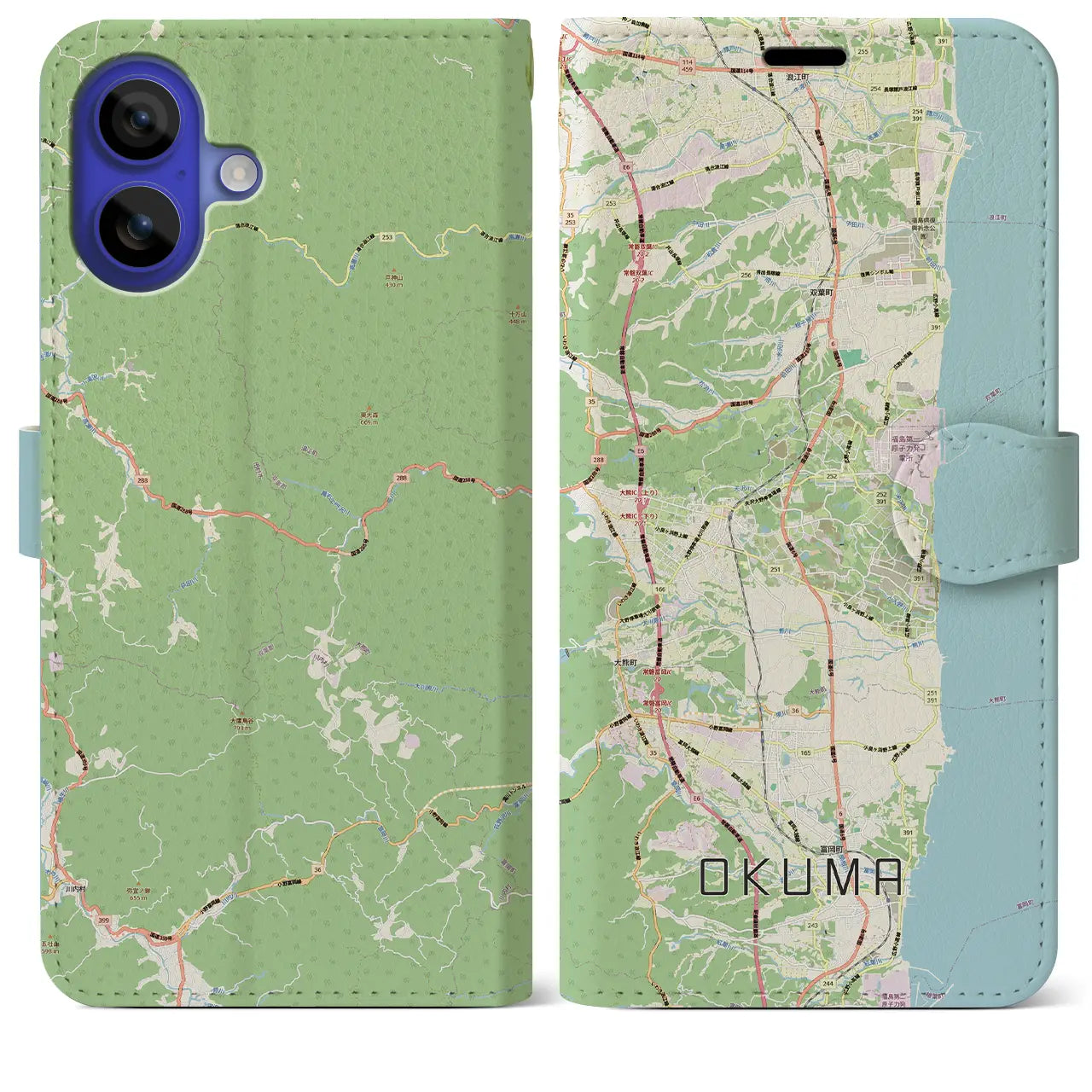 【大熊（福島県）】地図柄iPhoneケース（手帳タイプ）モノトーン・iPhone 16 Pro Max 用