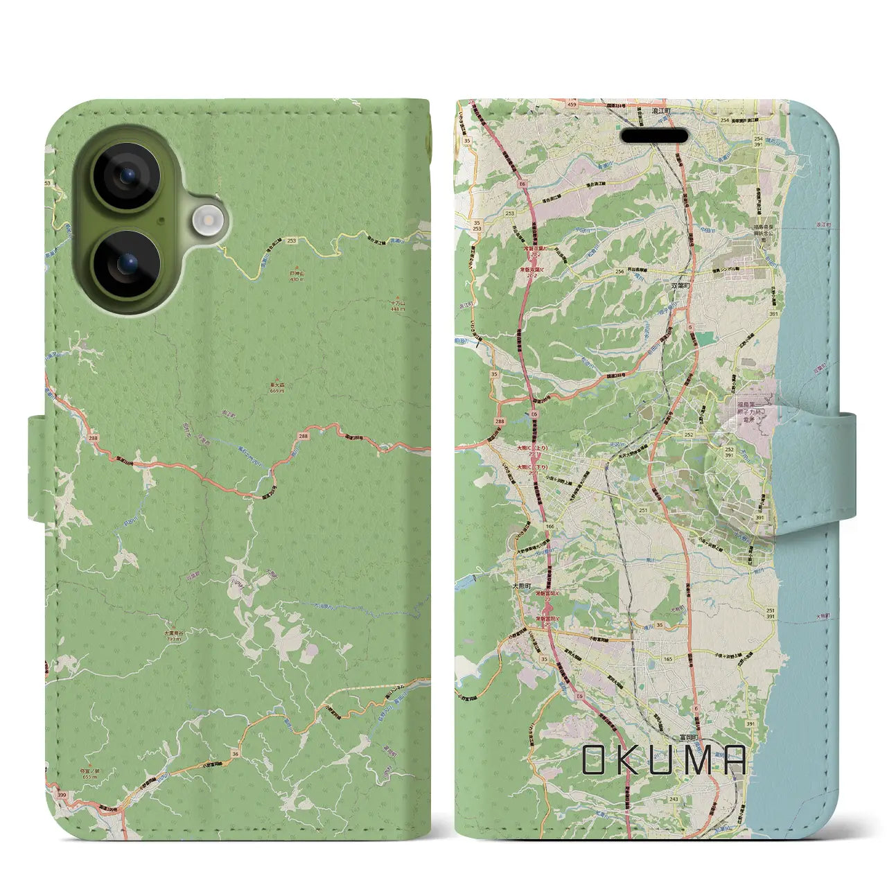 【大熊（福島県）】地図柄iPhoneケース（手帳タイプ）