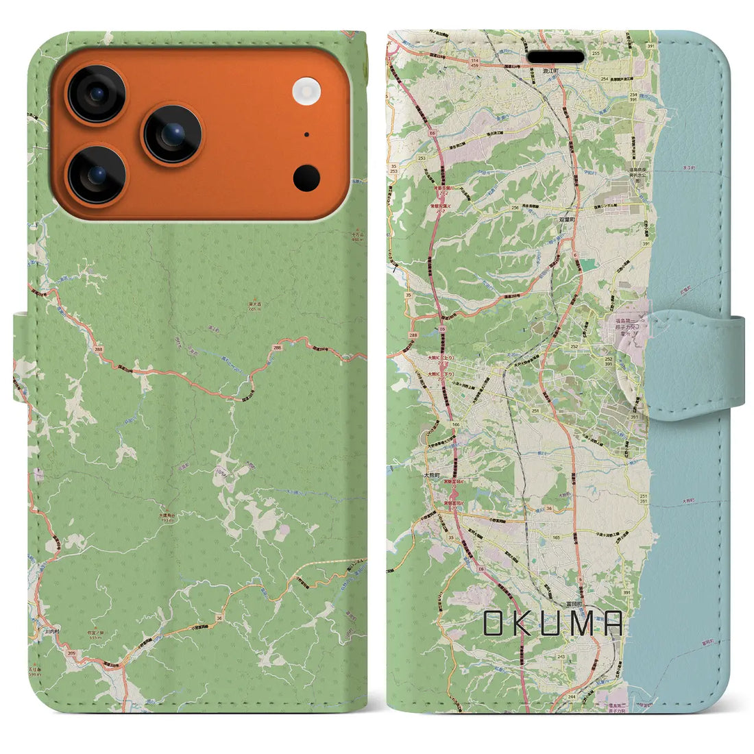 【大熊(福島県)】地図柄iPhoneケース(手帳タイプ)モノトーン・iPhone 17 Pro Max 用