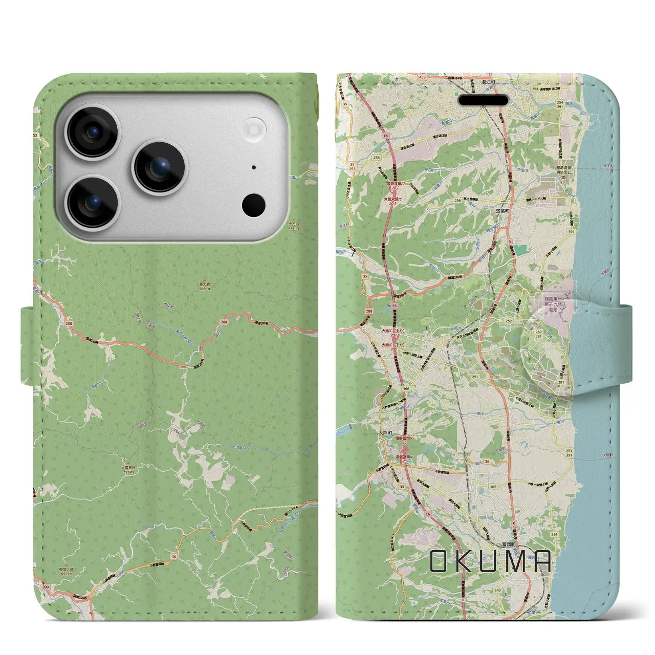 【大熊（福島県）】地図柄iPhoneケース（手帳タイプ）