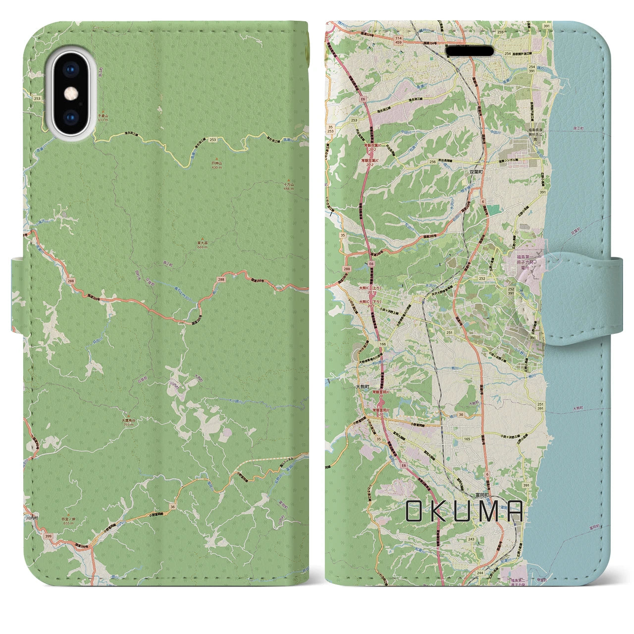 【大熊（福島県）】地図柄iPhoneケース（手帳タイプ）