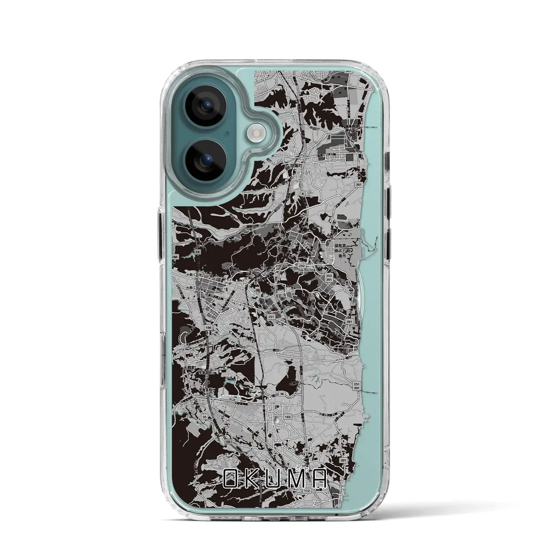 【大熊(福島県)】地図柄iPhoneケース(MagSafeタイプ)モノトーン・iPhone 16 Pro 用