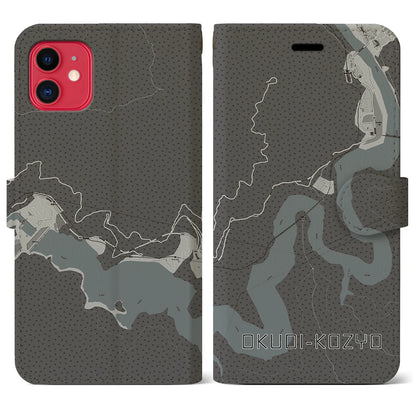 【奥大井湖上（静岡県）】地図柄iPhoneケース（手帳タイプ）モノトーン・iPhone 11 用
