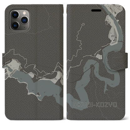 【奥大井湖上（静岡県）】地図柄iPhoneケース（手帳タイプ）モノトーン・iPhone 11 Pro Max 用