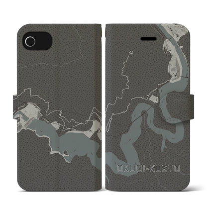 【奥大井湖上（静岡県）】地図柄iPhoneケース（手帳タイプ）モノトーン・iPhone SE（第3 / 第2世代） / 8 / 7 / 6s / 6 用