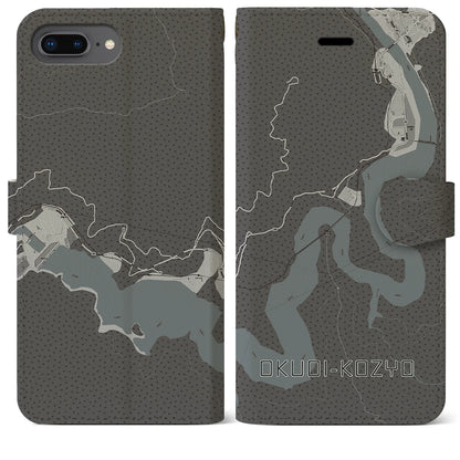 【奥大井湖上（静岡県）】地図柄iPhoneケース（手帳タイプ）モノトーン・iPhone 8Plus /7Plus / 6sPlus / 6Plus 用