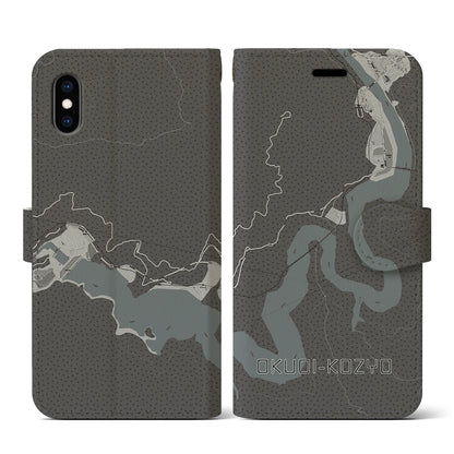 【奥大井湖上（静岡県）】地図柄iPhoneケース（手帳タイプ）モノトーン・iPhone XS / X 用