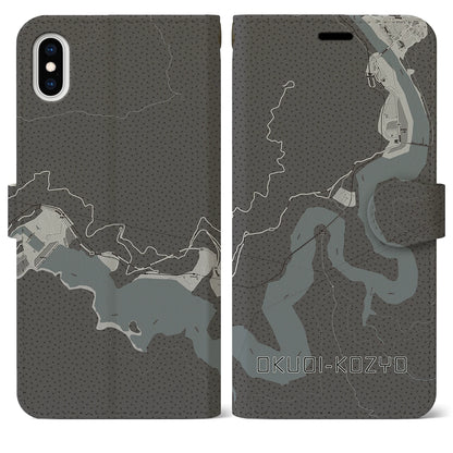 【奥大井湖上（静岡県）】地図柄iPhoneケース（手帳タイプ）モノトーン・iPhone XS Max 用