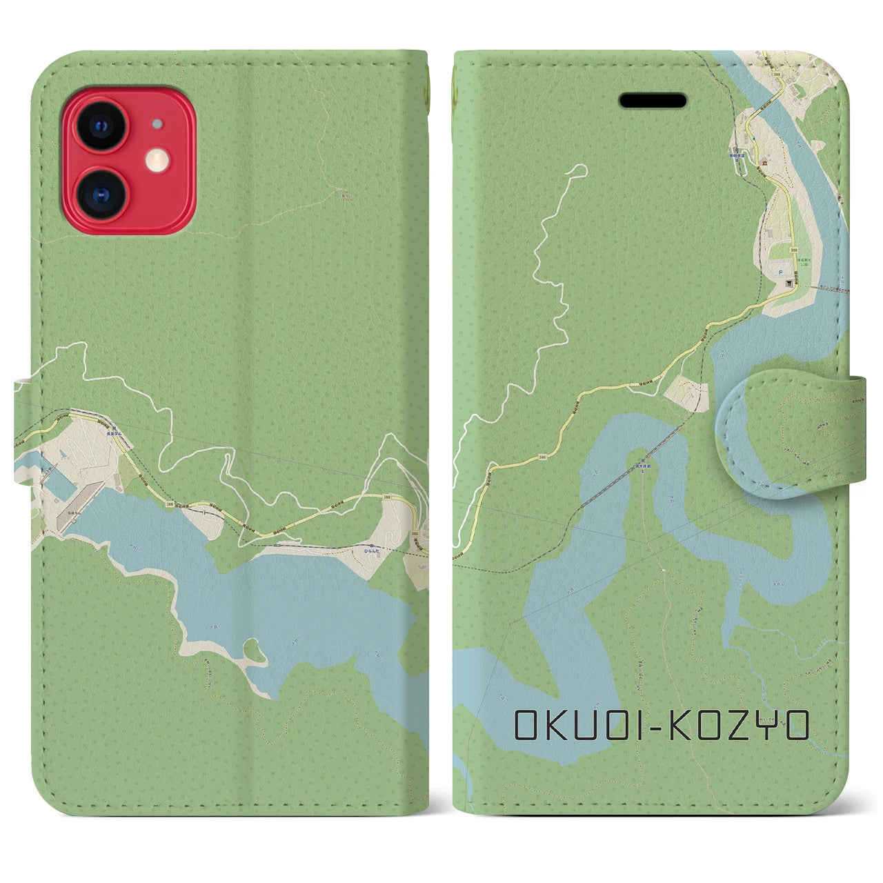 【奥大井湖上】地図柄iPhoneケース（手帳両面タイプ・ナチュラル）iPhone 11 用