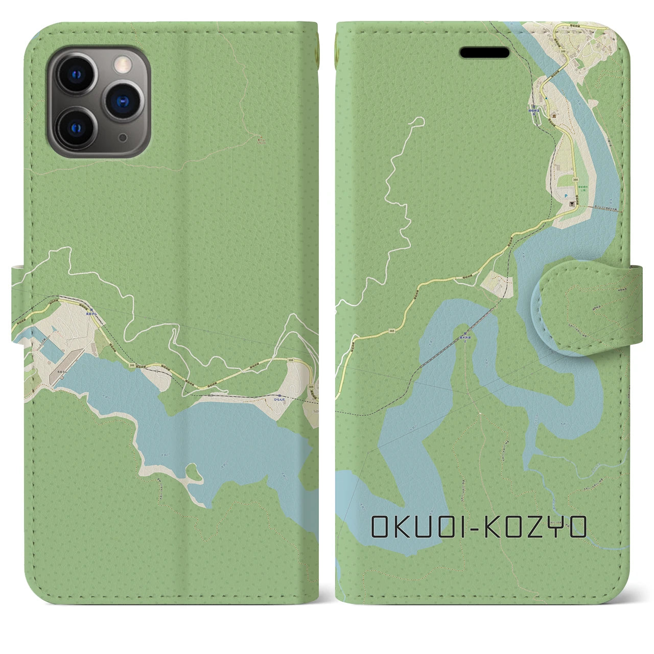 【奥大井湖上】地図柄iPhoneケース（手帳両面タイプ・ナチュラル）iPhone 11 Pro Max 用