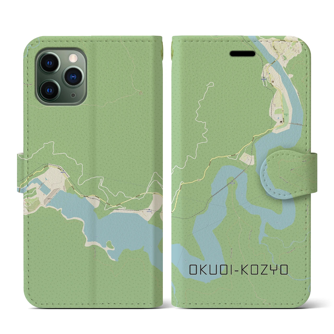 【奥大井湖上】地図柄iPhoneケース（手帳両面タイプ・ナチュラル）iPhone 11 Pro 用