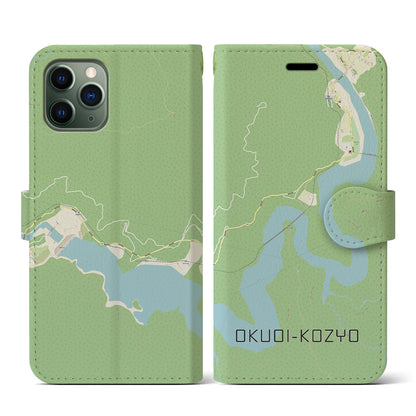 【奥大井湖上（静岡県）】地図柄iPhoneケース（手帳タイプ）ナチュラル・iPhone 11 Pro 用