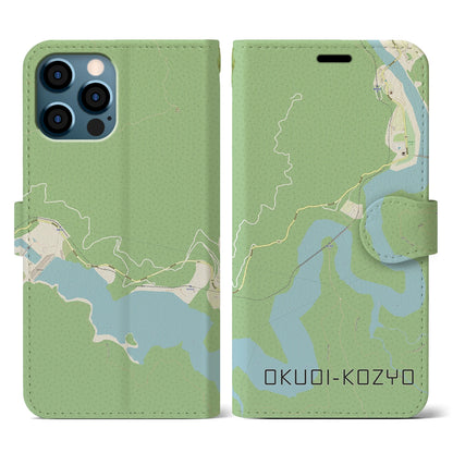 【奥大井湖上（静岡県）】地図柄iPhoneケース（手帳タイプ）ナチュラル・iPhone 12 / 12 Pro 用