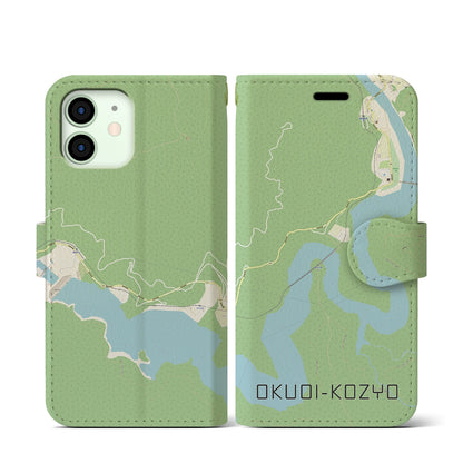 【奥大井湖上（静岡県）】地図柄iPhoneケース（手帳タイプ）ナチュラル・iPhone 12 mini 用