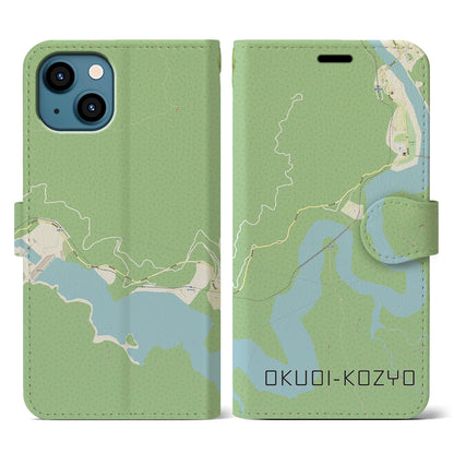 【奥大井湖上（静岡県）】地図柄iPhoneケース（手帳タイプ）ナチュラル・iPhone 13 用