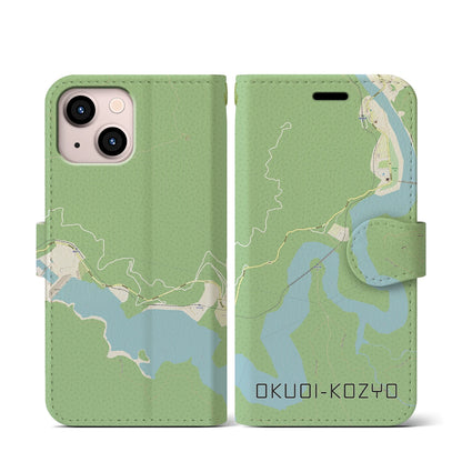 【奥大井湖上（静岡県）】地図柄iPhoneケース（手帳タイプ）ナチュラル・iPhone 13 mini 用