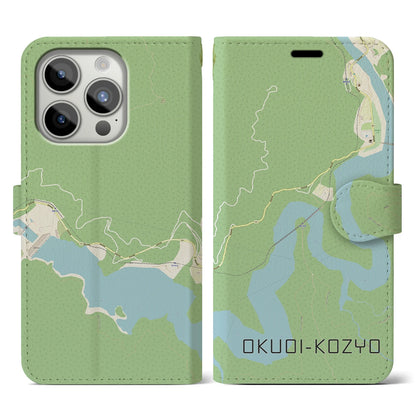 【奥大井湖上（静岡県）】地図柄iPhoneケース（手帳タイプ）ナチュラル・iPhone 15 Pro 用