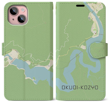 【奥大井湖上（静岡県）】地図柄iPhoneケース（手帳タイプ）ナチュラル・iPhone 15 Plus 用
