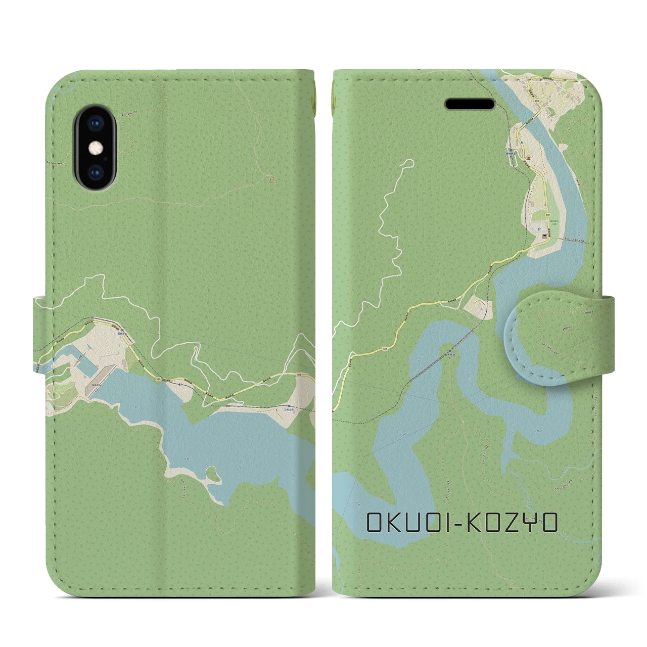 【奥大井湖上】地図柄iPhoneケース（手帳両面タイプ・ナチュラル）iPhone XS / X 用