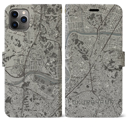 【大倉山（神奈川県）】地図柄iPhoneケース（手帳タイプ）モノトーン・iPhone 11 Pro Max 用