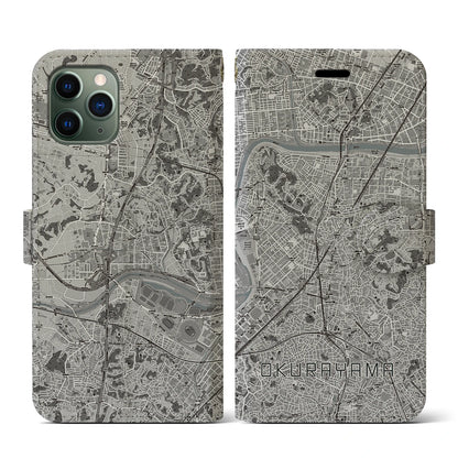 【大倉山（神奈川県）】地図柄iPhoneケース（手帳タイプ）モノトーン・iPhone 11 Pro 用