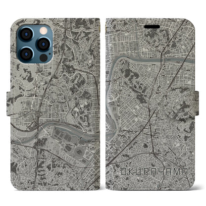 【大倉山（神奈川県）】地図柄iPhoneケース（手帳タイプ）モノトーン・iPhone 12 / 12 Pro 用