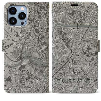 【大倉山（神奈川県）】地図柄iPhoneケース（手帳タイプ）モノトーン・iPhone 13 Pro Max 用