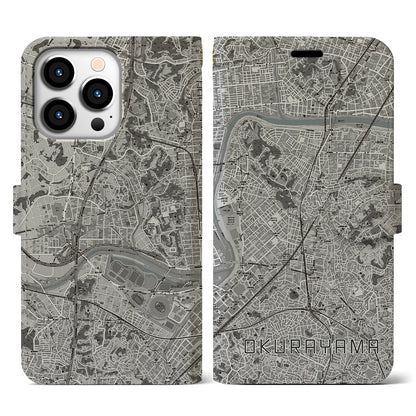 【大倉山（神奈川県）】地図柄iPhoneケース（手帳タイプ）モノトーン・iPhone 13 Pro 用