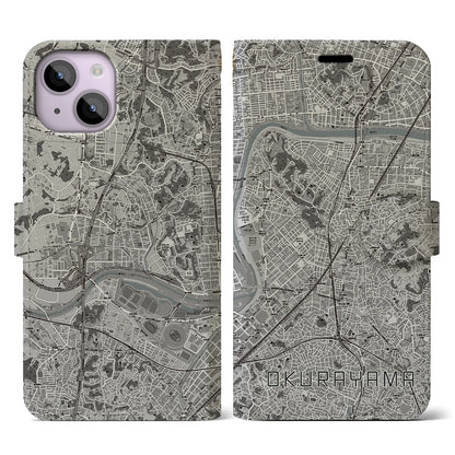 【大倉山（神奈川県）】地図柄iPhoneケース（手帳タイプ）モノトーン・iPhone 14 用