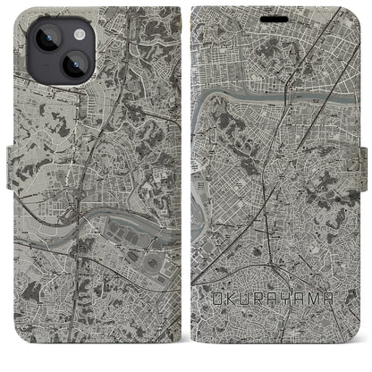 【大倉山（神奈川県）】地図柄iPhoneケース（手帳タイプ）モノトーン・iPhone 14 Plus 用