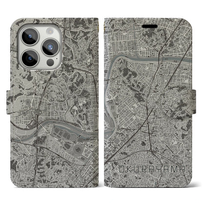 【大倉山（神奈川県）】地図柄iPhoneケース（手帳タイプ）モノトーン・iPhone 15 Pro 用