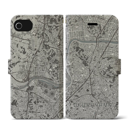 【大倉山（神奈川県）】地図柄iPhoneケース（手帳タイプ）モノトーン・iPhone SE（第3 / 第2世代） / 8 / 7 / 6s / 6 用