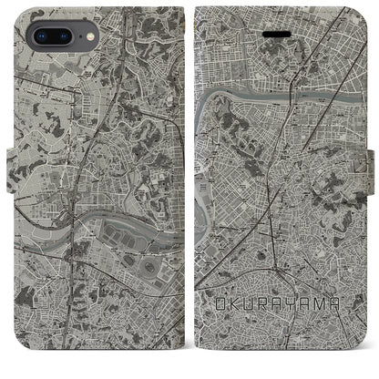 【大倉山（神奈川県）】地図柄iPhoneケース（手帳タイプ）モノトーン・iPhone 8Plus /7Plus / 6sPlus / 6Plus 用