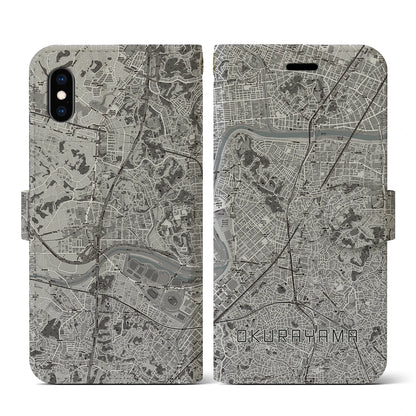 【大倉山（神奈川県）】地図柄iPhoneケース（手帳タイプ）モノトーン・iPhone XS / X 用