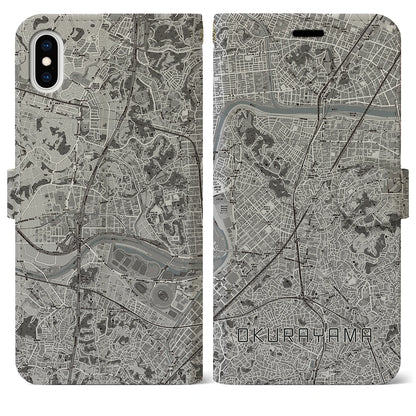 【大倉山（神奈川県）】地図柄iPhoneケース（手帳タイプ）モノトーン・iPhone XS Max 用