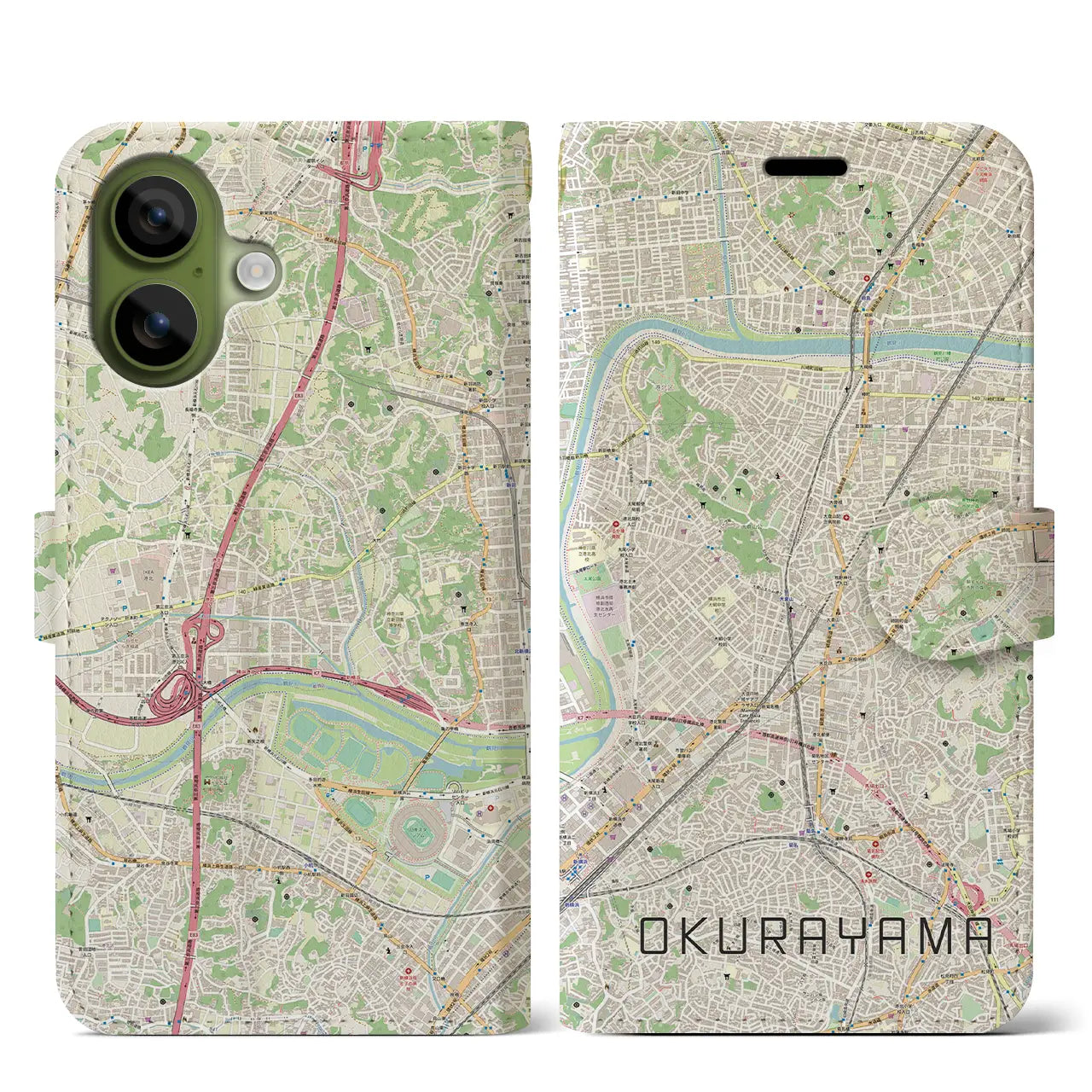 【大倉山（神奈川県）】地図柄iPhoneケース（手帳タイプ）