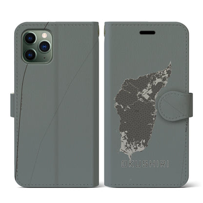 【奥尻（北海道）】地図柄iPhoneケース（手帳タイプ）モノトーン・iPhone 11 Pro 用