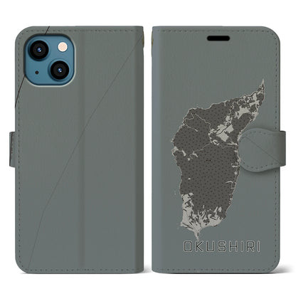 【奥尻（北海道）】地図柄iPhoneケース（手帳タイプ）モノトーン・iPhone 13 用