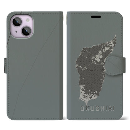 【奥尻（北海道）】地図柄iPhoneケース（手帳タイプ）モノトーン・iPhone 14 用