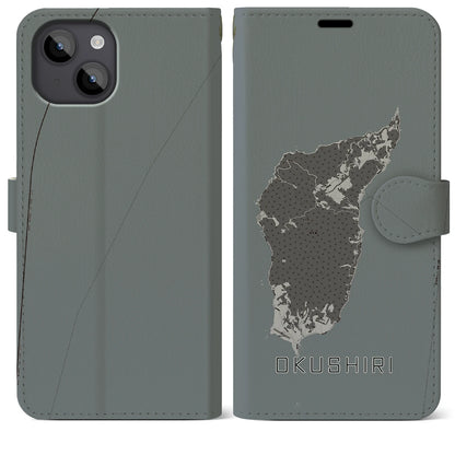 【奥尻（北海道）】地図柄iPhoneケース（手帳タイプ）モノトーン・iPhone 14 Plus 用