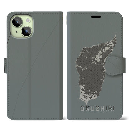 【奥尻（北海道）】地図柄iPhoneケース（手帳タイプ）モノトーン・iPhone 15 用