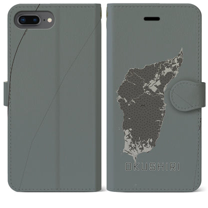 【奥尻（北海道）】地図柄iPhoneケース（手帳タイプ）モノトーン・iPhone 8Plus /7Plus / 6sPlus / 6Plus 用