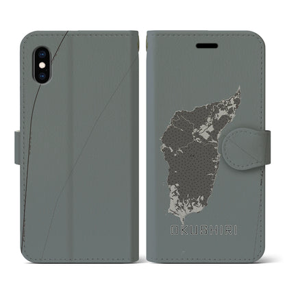 【奥尻（北海道）】地図柄iPhoneケース（手帳タイプ）モノトーン・iPhone XS / X 用