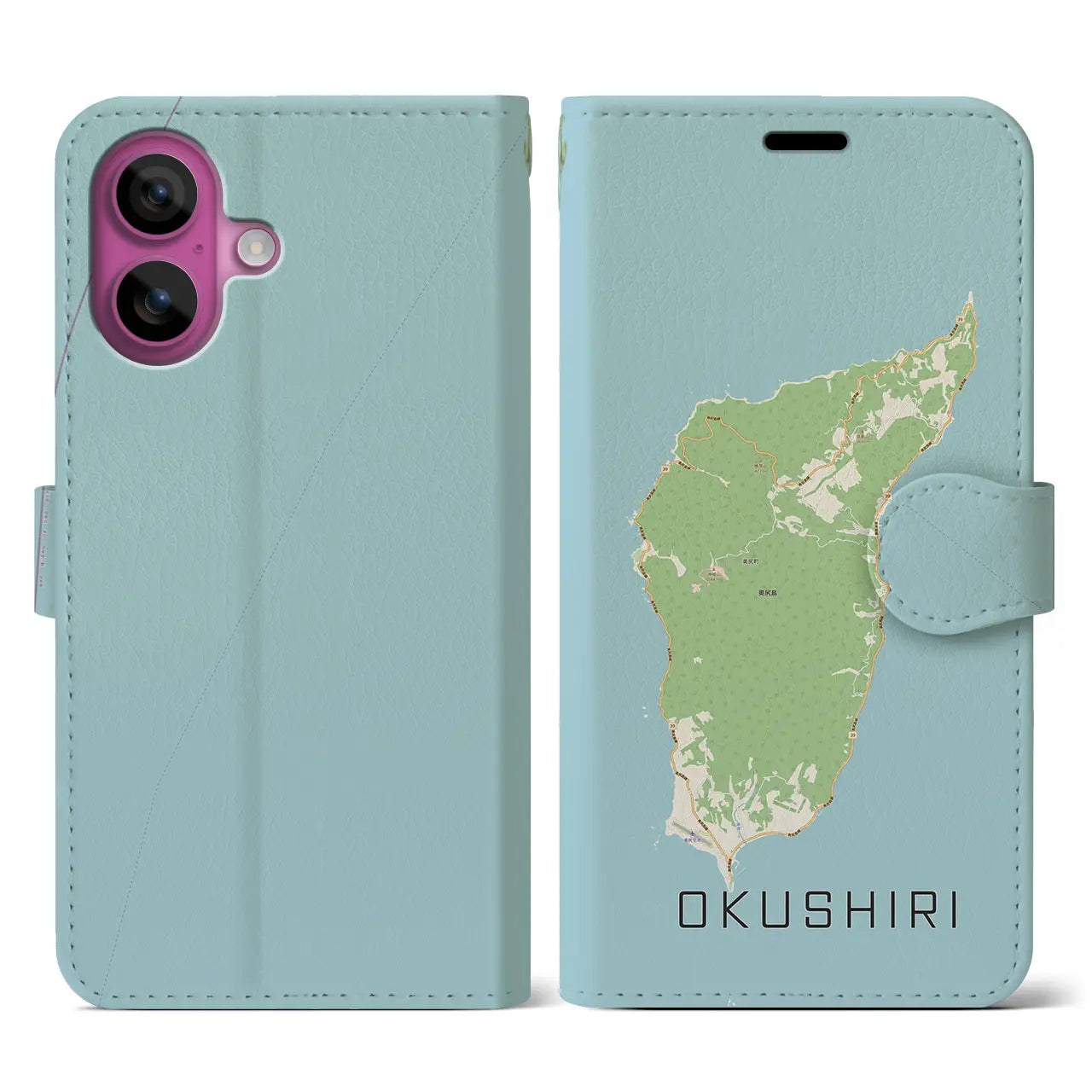 【奥尻（北海道）】地図柄iPhoneケース（手帳タイプ）ナチュラル・iPhone 16 Pro 用