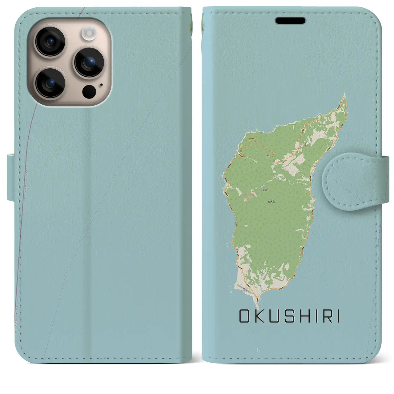 【奥尻（北海道）】地図柄iPhoneケース（手帳タイプ）ナチュラル・iPhone 16 Plus 用