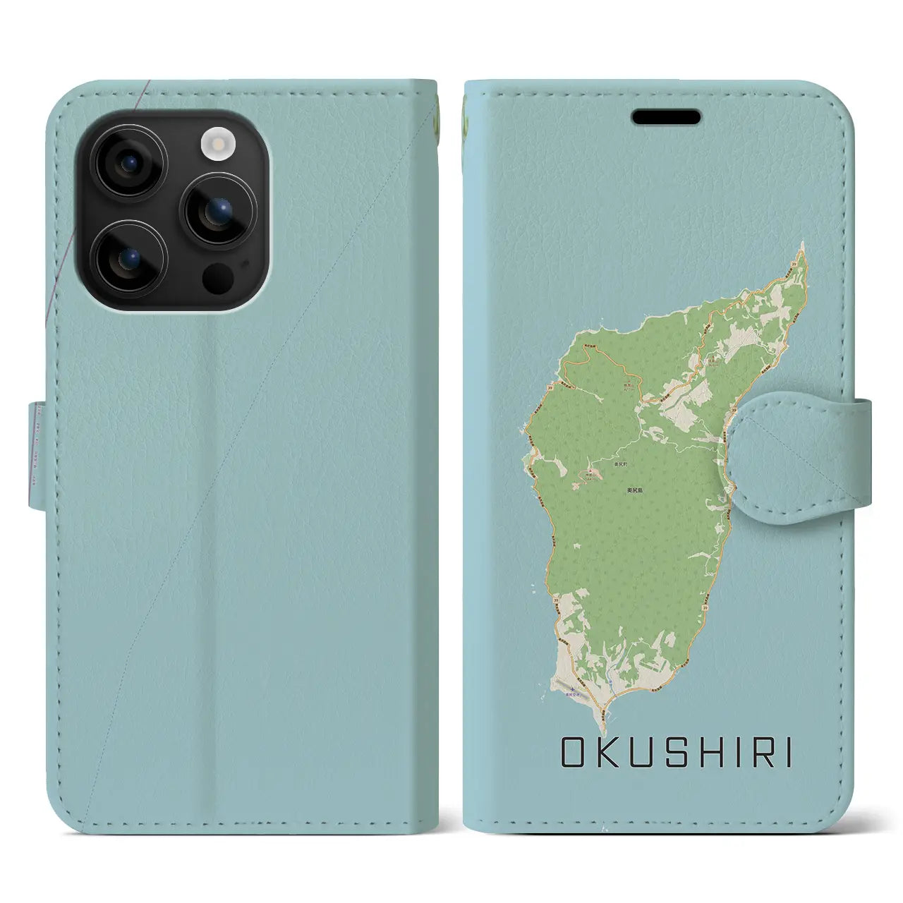 【奥尻（北海道）】地図柄iPhoneケース（手帳タイプ）ナチュラル・iPhone 16 用