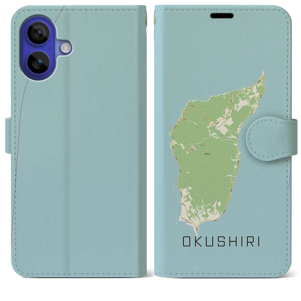 【奥尻（北海道）】地図柄iPhoneケース（手帳タイプ）ナチュラル・iPhone 16 Pro Max 用