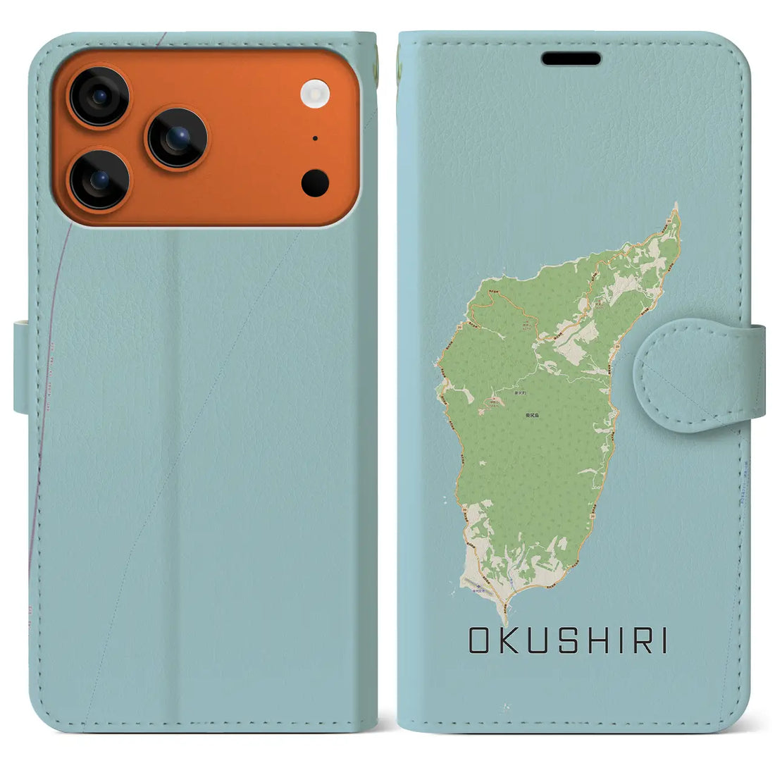 【奥尻（北海道）】地図柄iPhoneケース（手帳タイプ）モノトーン・iPhone 17 Pro Max 用