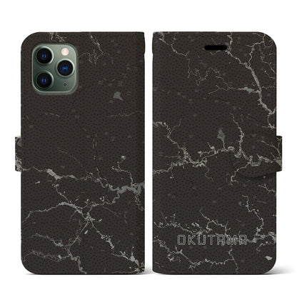 【奥多摩（東京都）】地図柄iPhoneケース（手帳タイプ）モノトーン・iPhone 11 Pro 用